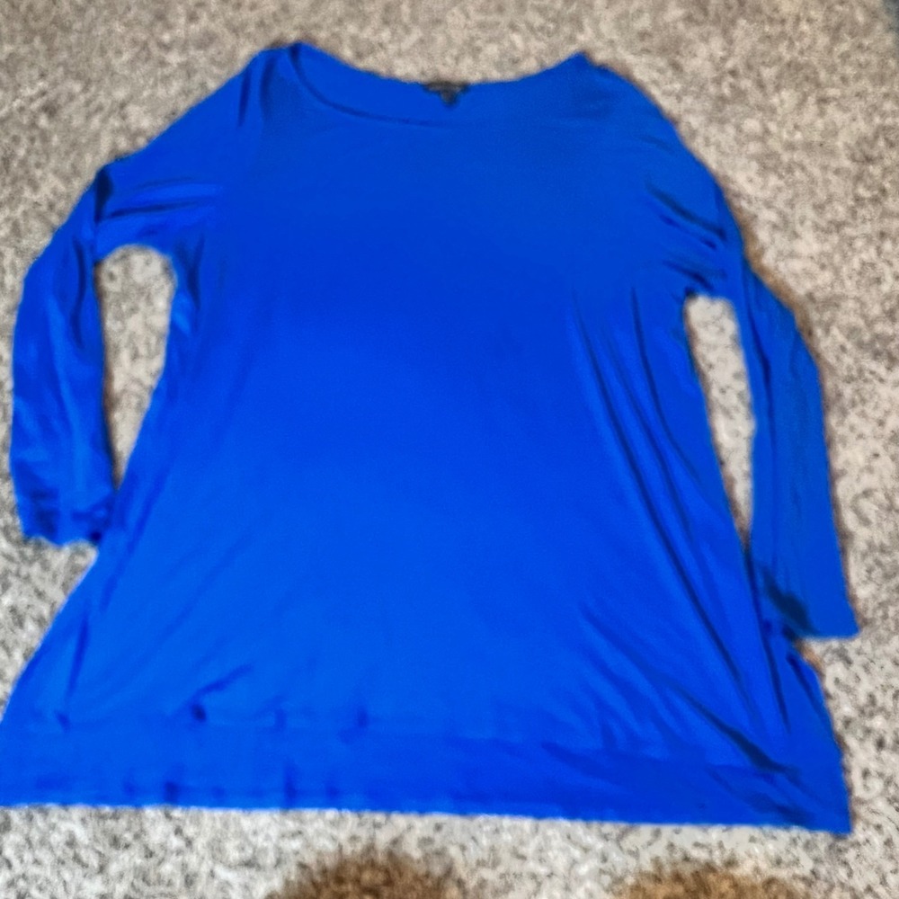 Eileen Fisher Royal Blue Viscose Spandex Boat Neck Long Sleeve Tunic Top XL